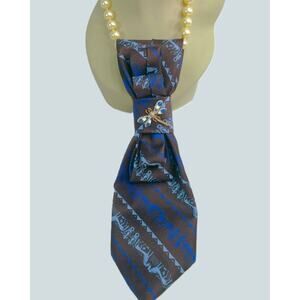 Artisan Upcycled Warrior Tie Necklace Beaded Vintage Ivory Faux Pearls Dragonfly